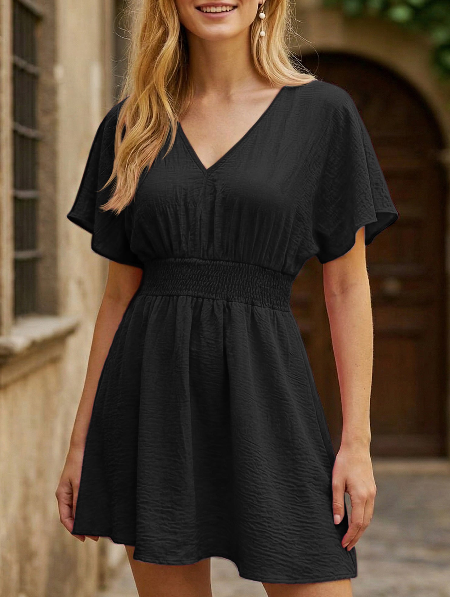 V Neck Ruched Beach Cover Dress