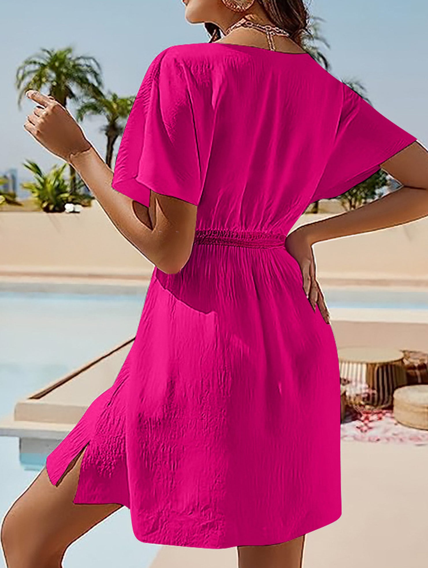 V Neck Ruched Beach Cover Dress