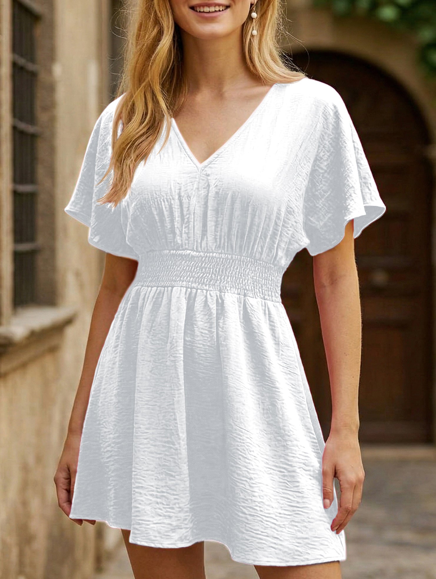 V Neck Ruched Beach Cover Dress