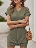 Women's army green V neck twist beach cover dress - short sleeve casual mini dress
