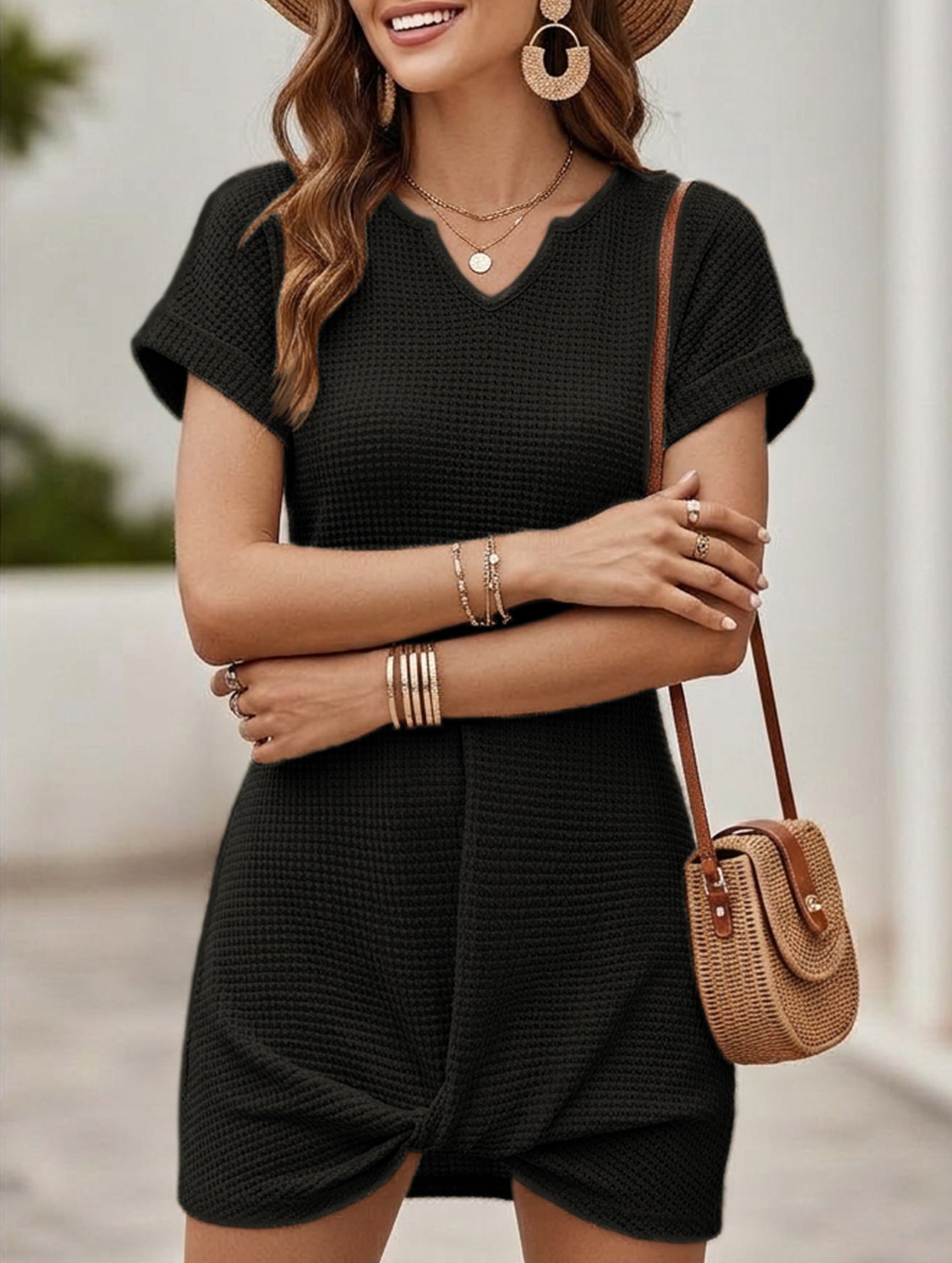 V Neck Twist Beach Cover Dress_CWDSD11960