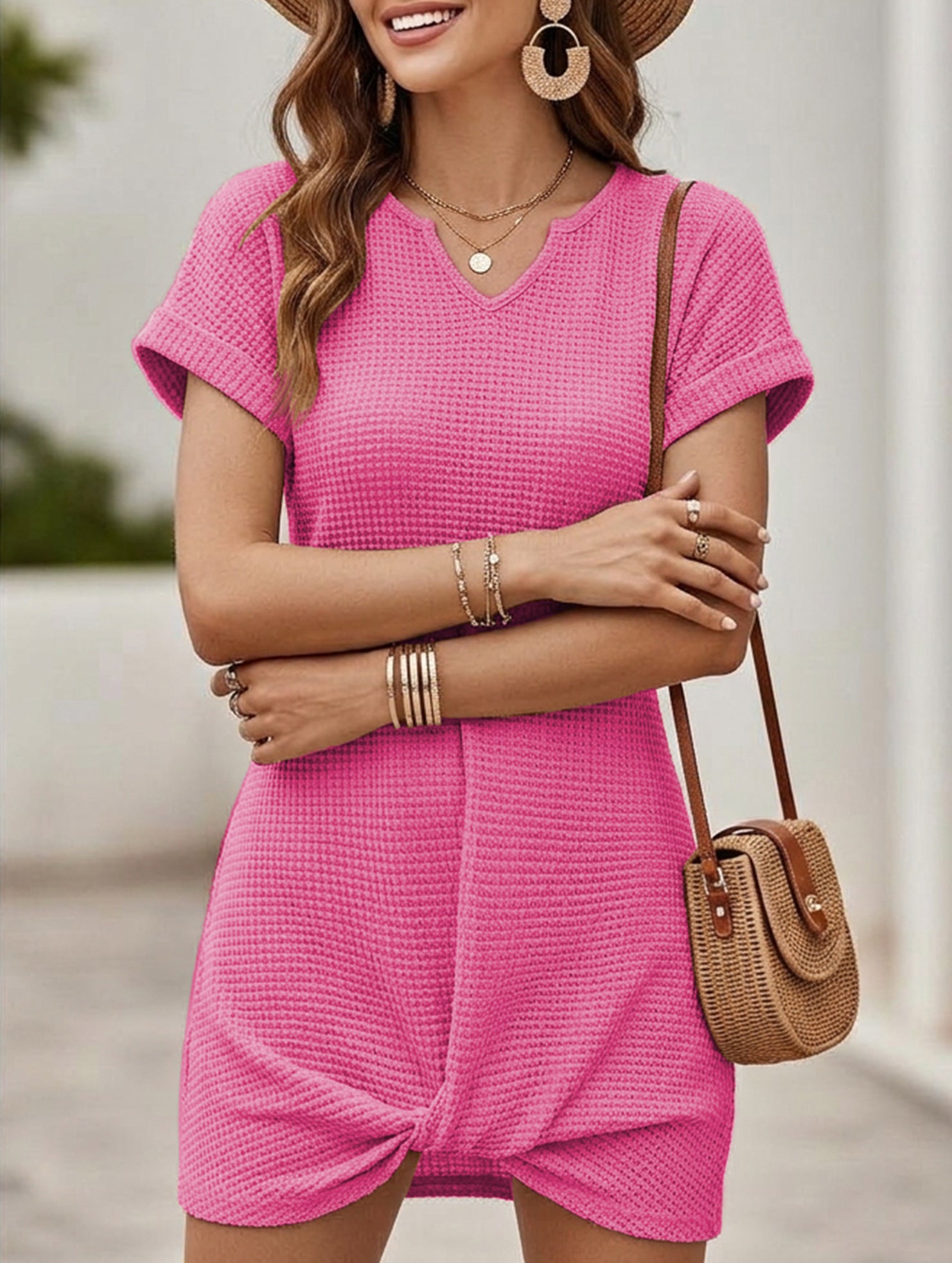 V Neck Twist Beach Cover Dress_CWDSD11960