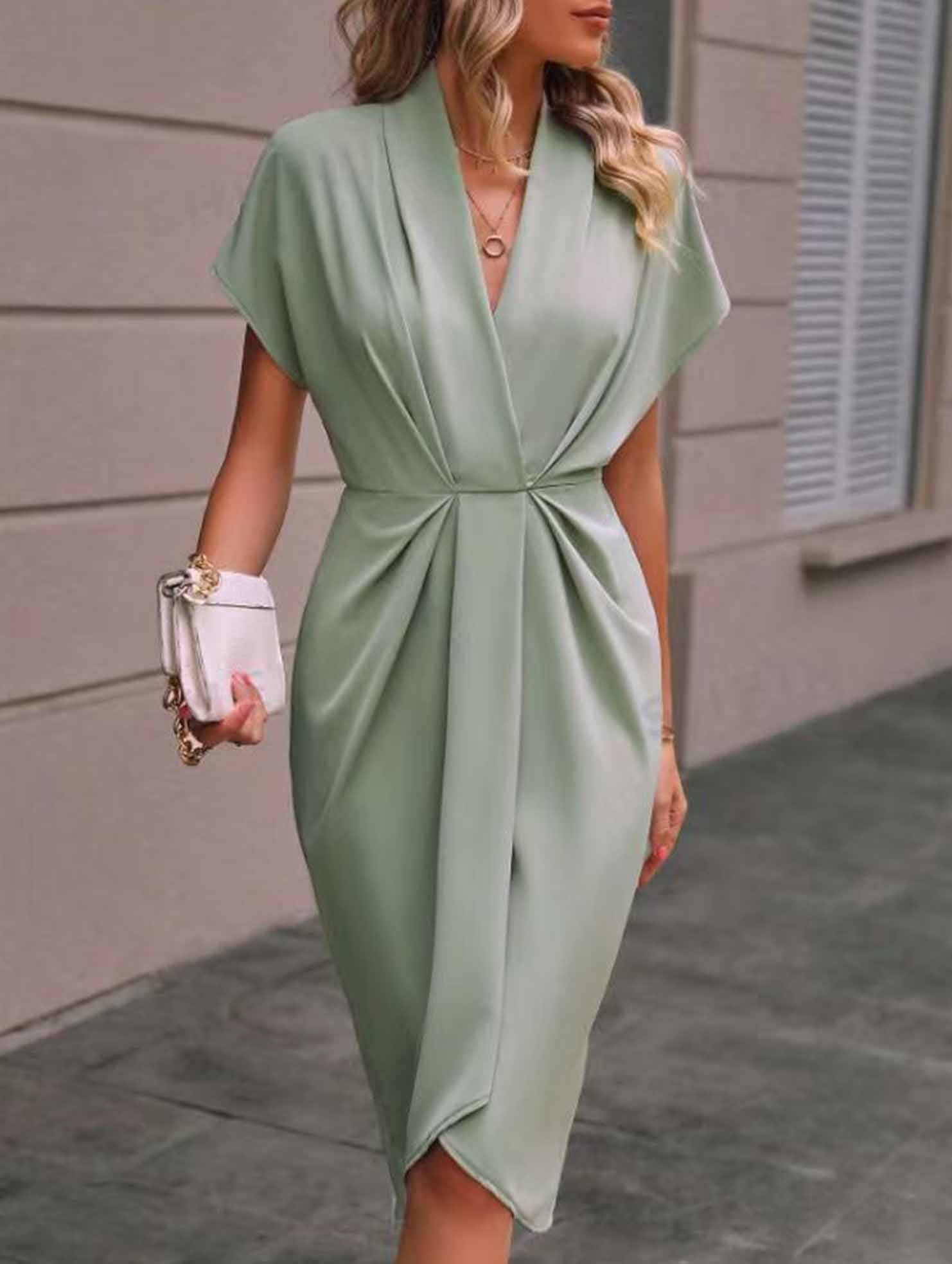 V Neck Irregular Sleeve Dress_CWDSD11961
