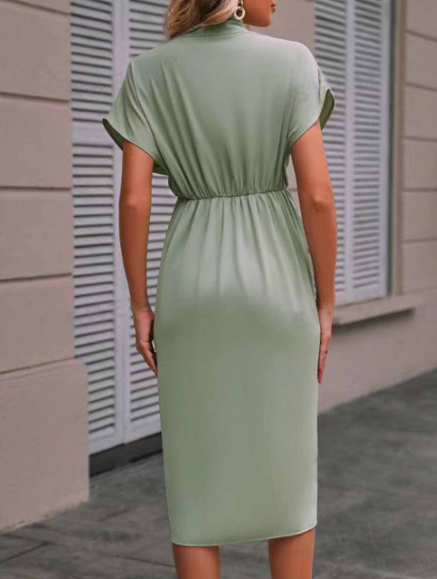 V Neck Irregular Sleeve Dress_CWDSD11961