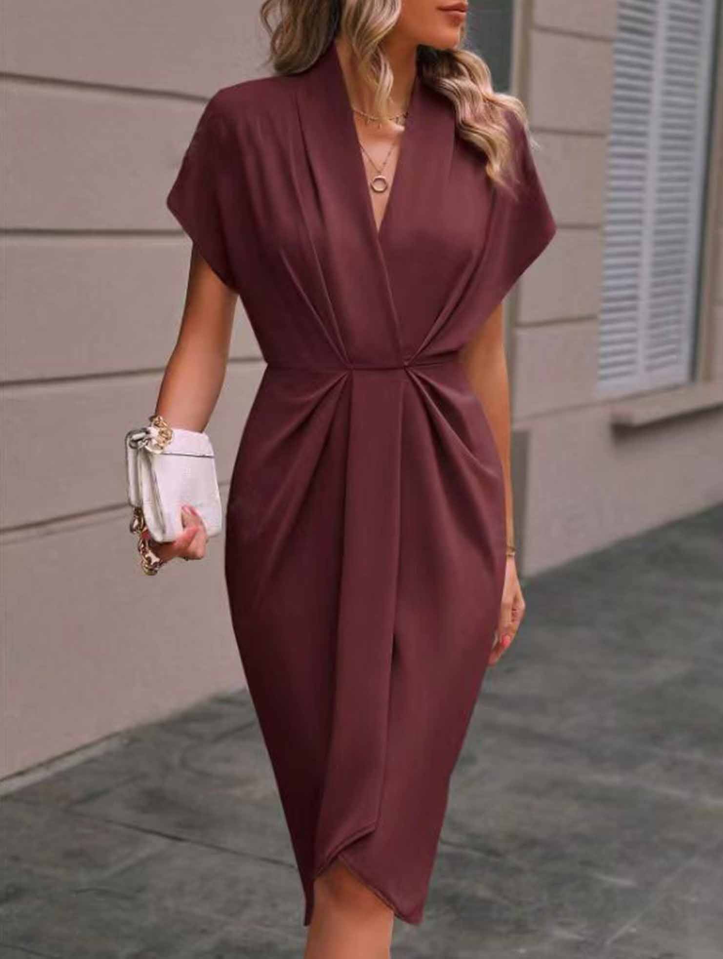 V Neck Irregular Sleeve Dress_CWDSD11961