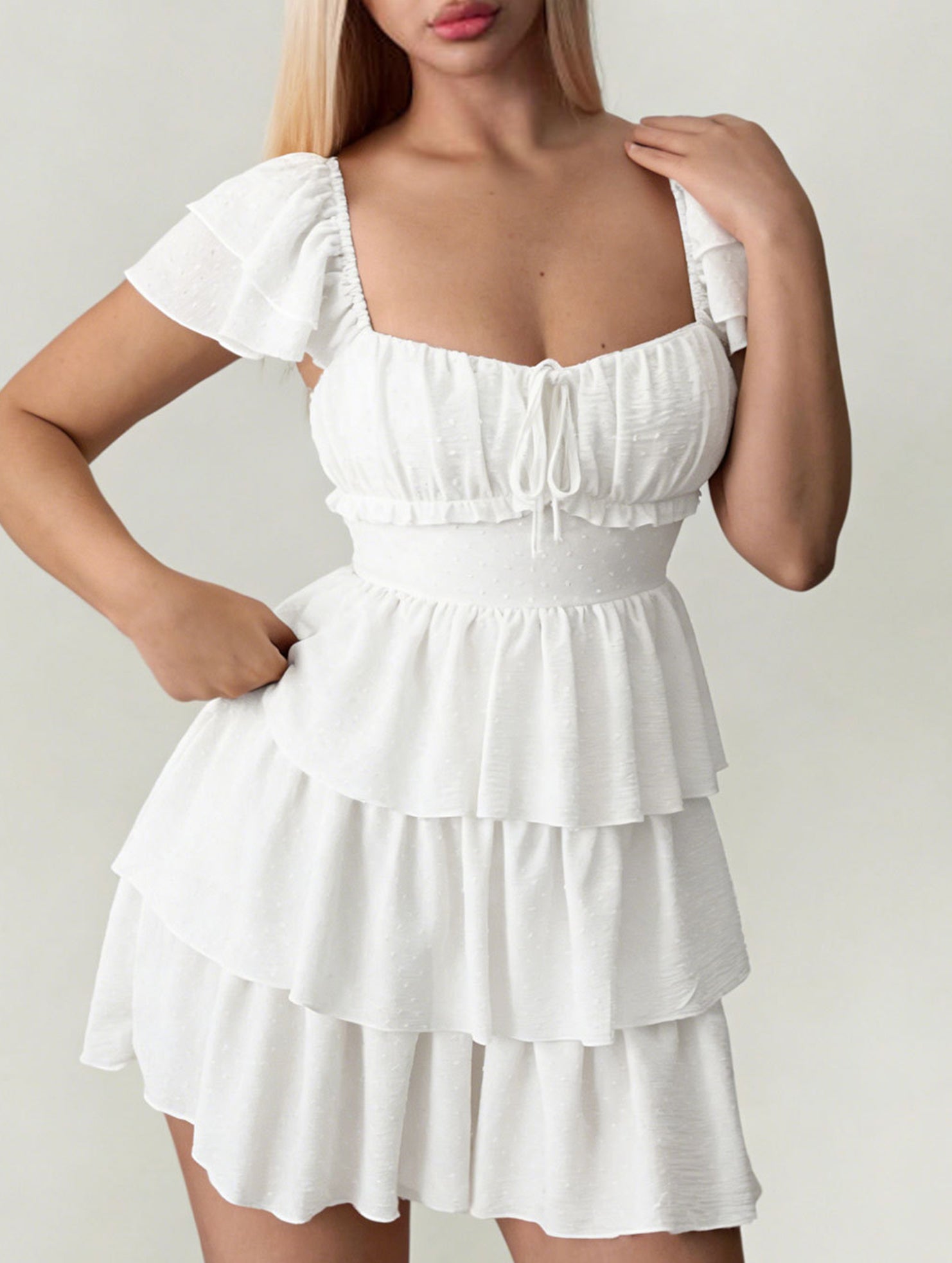 Square Neck Ruffle Backless Mini Dress_CWDSD12013