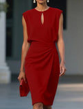 Cross Tie Hollow Neck Vintage Dress_CWDSD12017