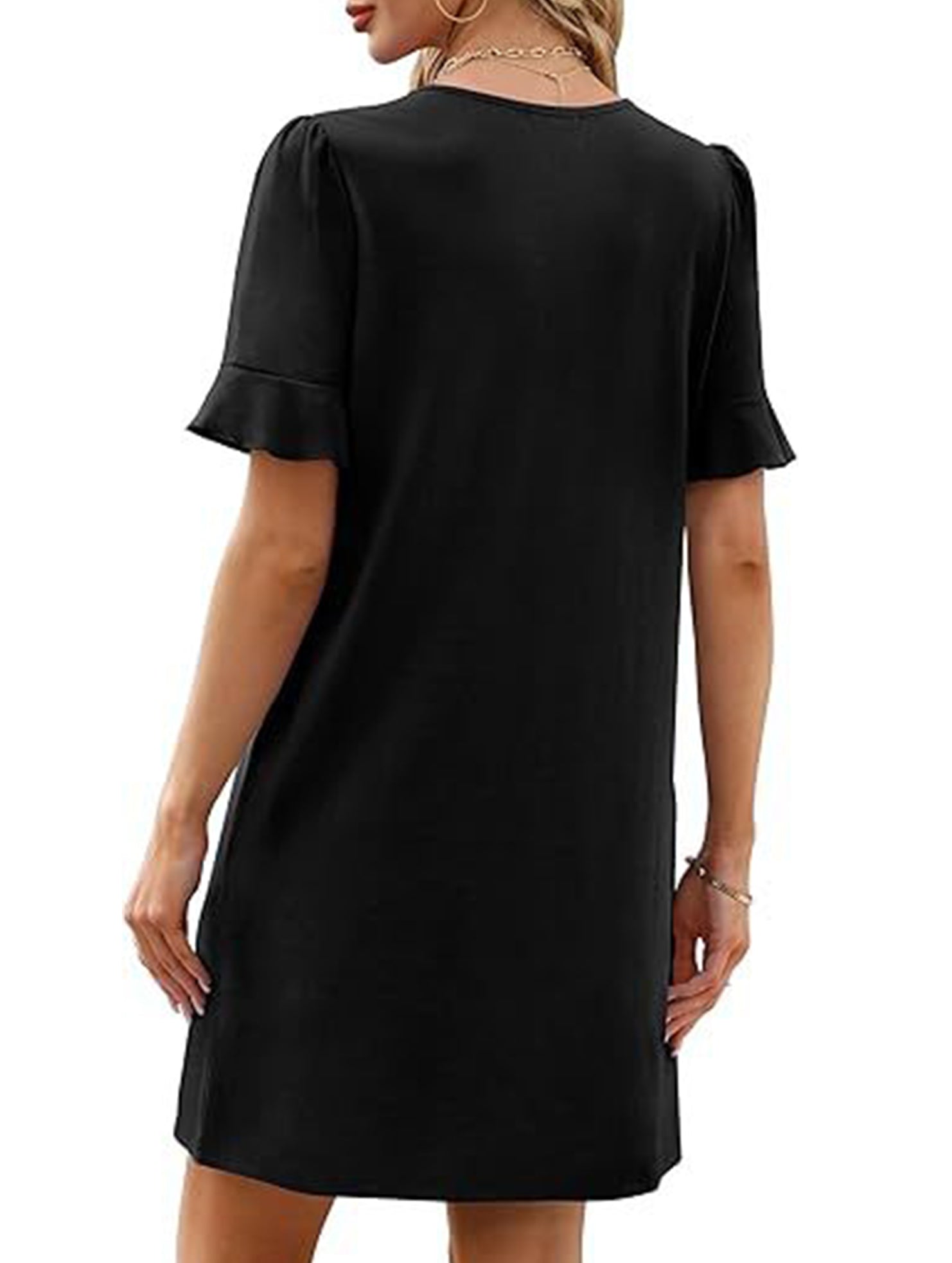V Neck Flare Sleeve Midi Dress_CWDSD12025