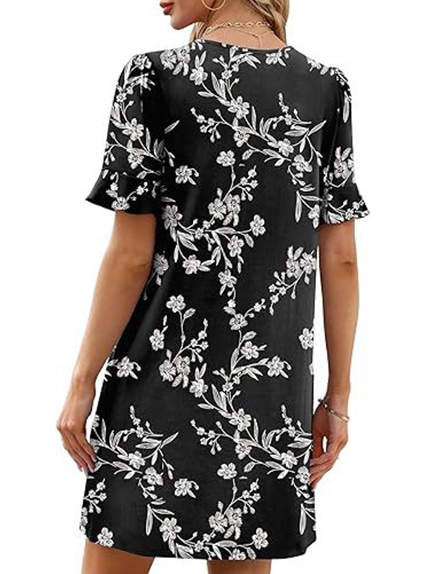 V Neck Flare Sleeve Midi Dress_CWDSD12025