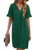 V Neck Flare Sleeve Midi Dress_CWDSD12025