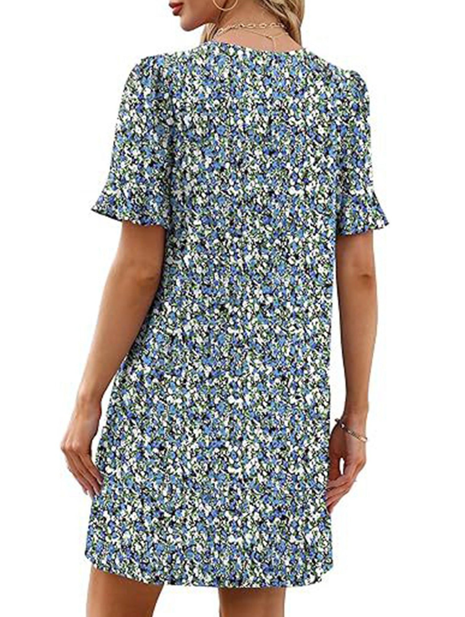 V Neck Flare Sleeve Midi Dress_CWDSD12025