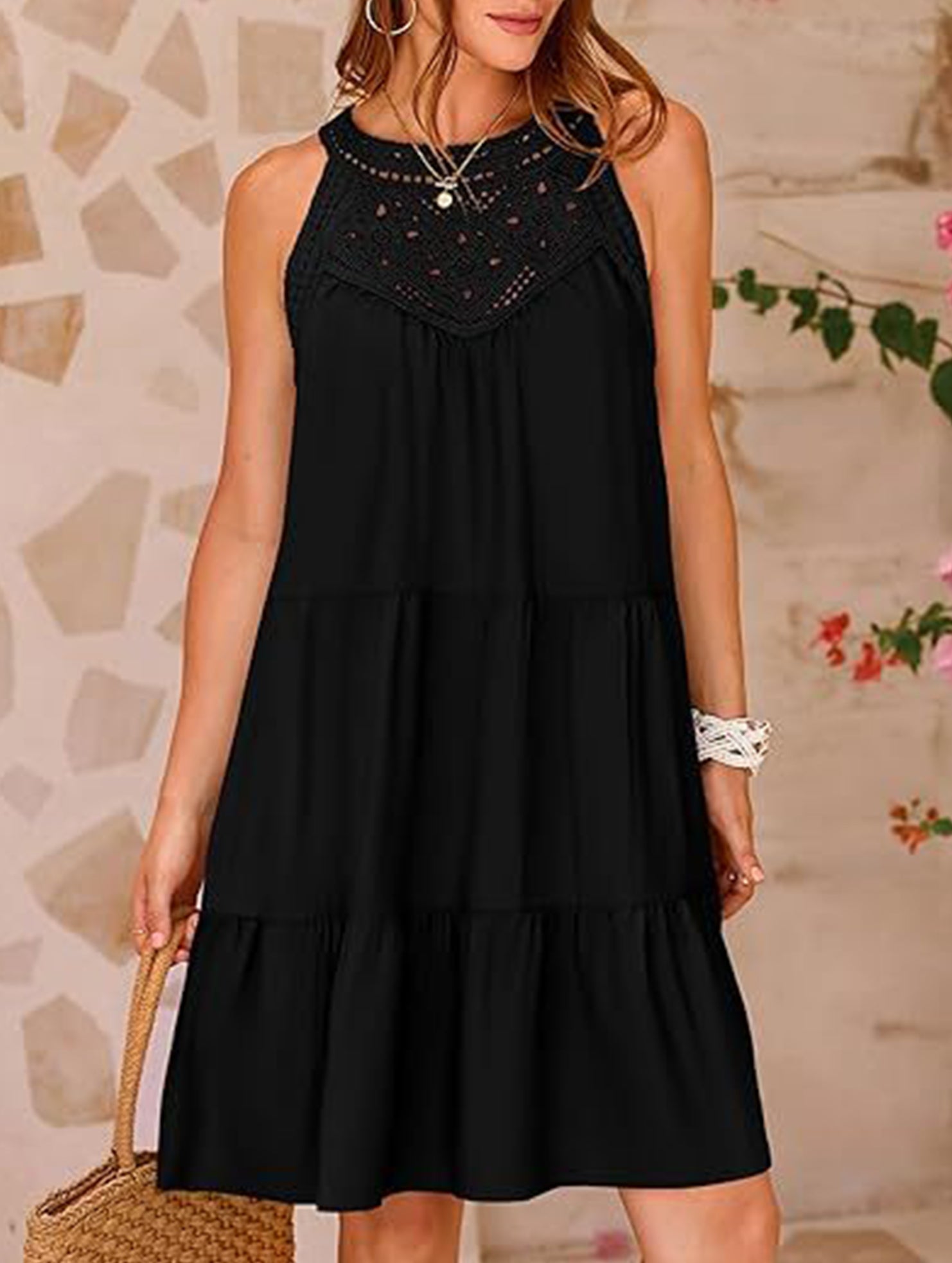 Lace Patch Halter A Line Dress_CWDSD12026