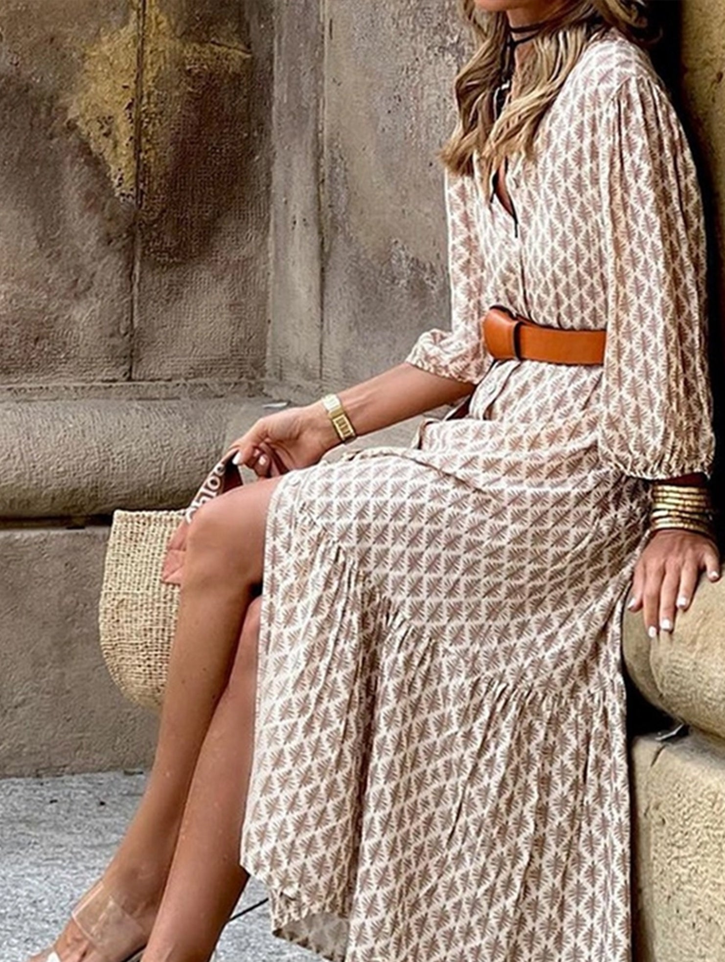 Women’s Patterned Button Down Long Dress | Casual Chic Maxi Shirt Dress