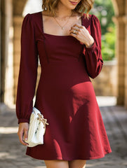 Lace Patchwork Dress with Square Neck and A-Line Fit
