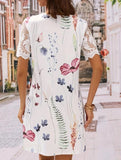Square Neck Floral Lace Patchwork Dress ??Loose Fit Midi Sundress for Women