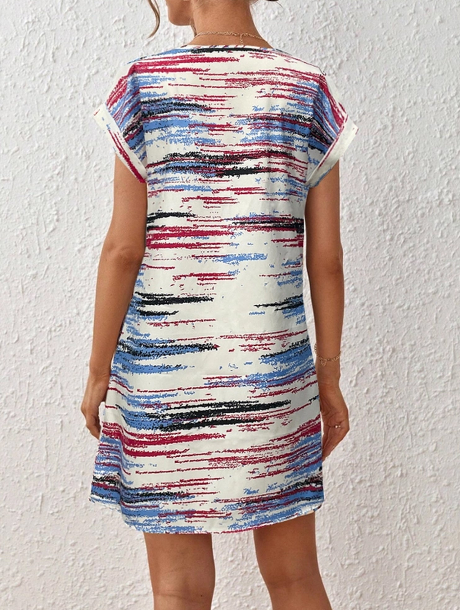 Printed Holiday Style Short Sleeve Dress ??Lightweight Polyester, S?“XXL