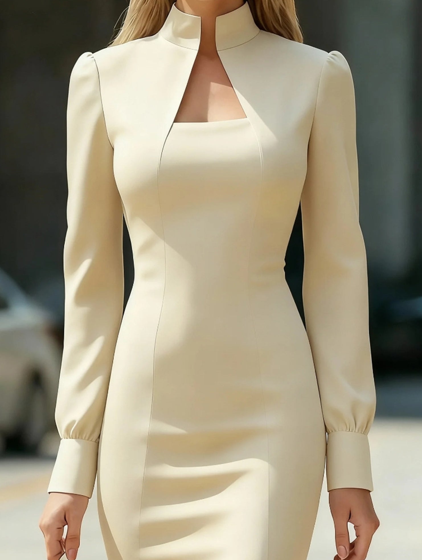 High Neck Long Sleeve Slim Fit Dress_CWDTD00551