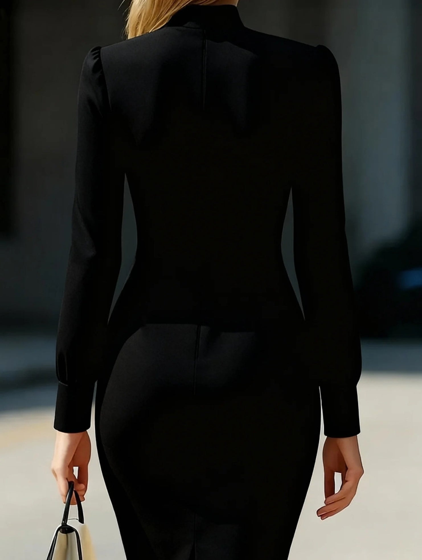 High Neck Long Sleeve Slim Fit Dress_CWDTD00551
