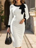 Bow Color Block Bodycon Work Dress_CWDTD00556