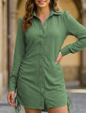 Solid Color Drawstring Long Sleeve Dress_CWDTD00557