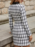 Tweed Plaid Faux Leather Collar Midi Dress_CWDTD00570