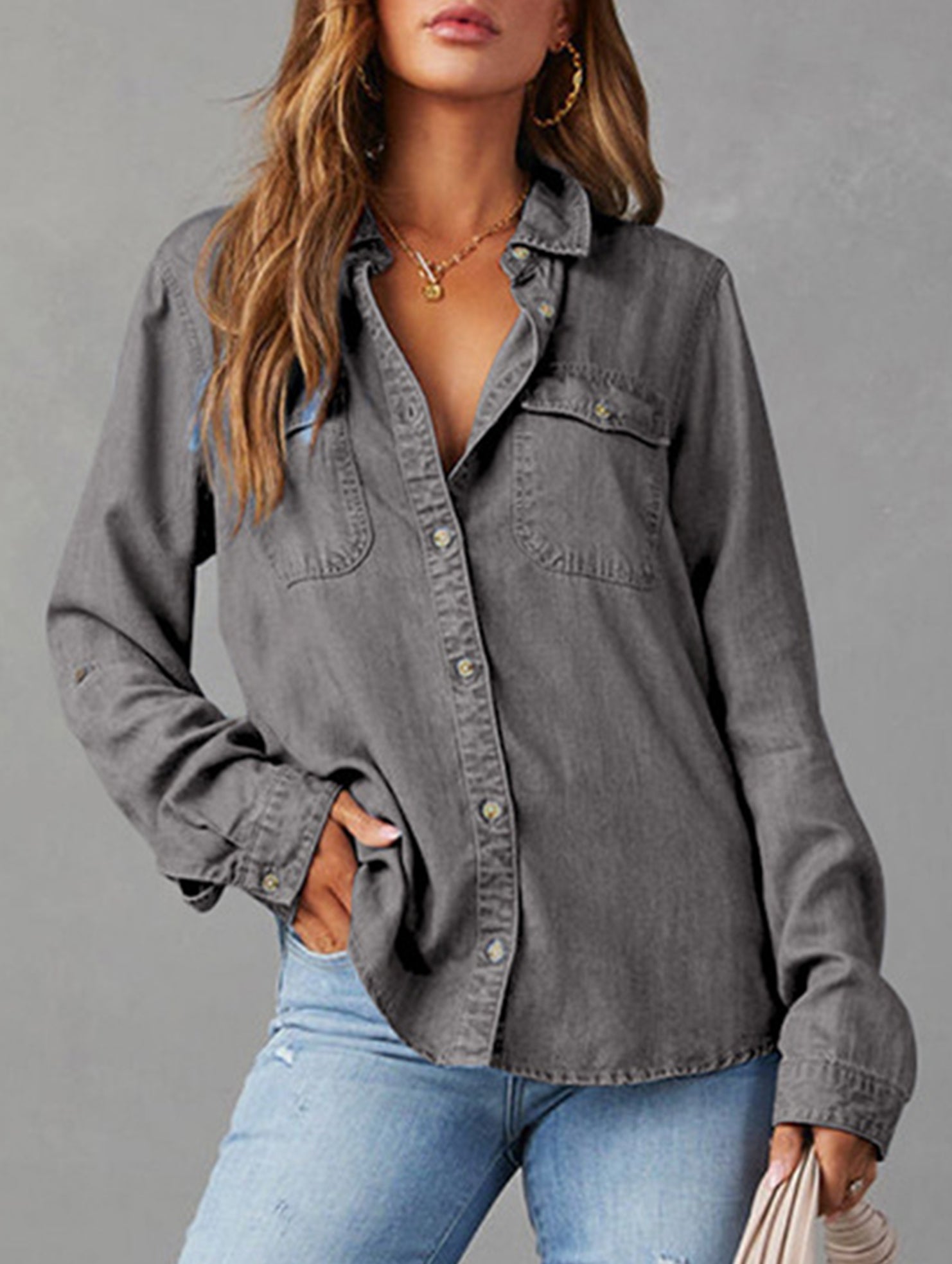 Pure color denim jacket
