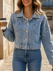 Beaded Loose Fit Cropped Denim Jacket_CWJJ00130
