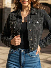 Washed Studded Cropped Denim Jacket_CWJJ00131