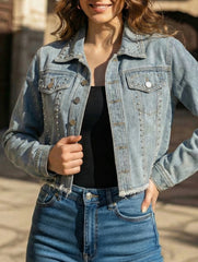 Washed Studded Cropped Denim Jacket_CWJJ00131