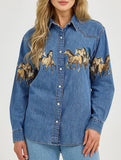 Retro denim collared shirt and printed denim jacket_CWJJ00137