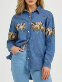 Retro denim collared shirt and printed denim jacket_CWJJ00137