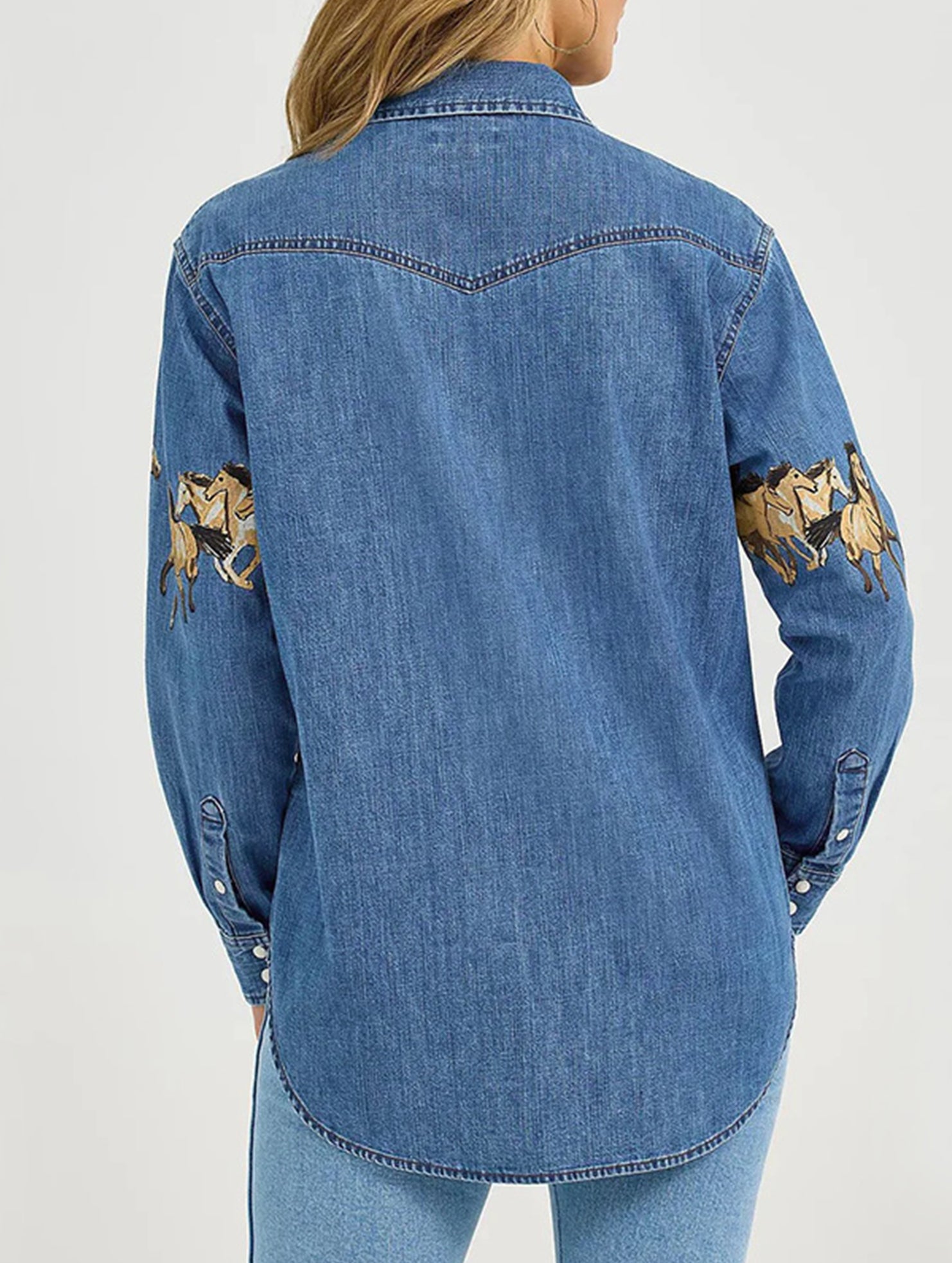Retro denim collared shirt and printed denim jacket_CWJJ00137