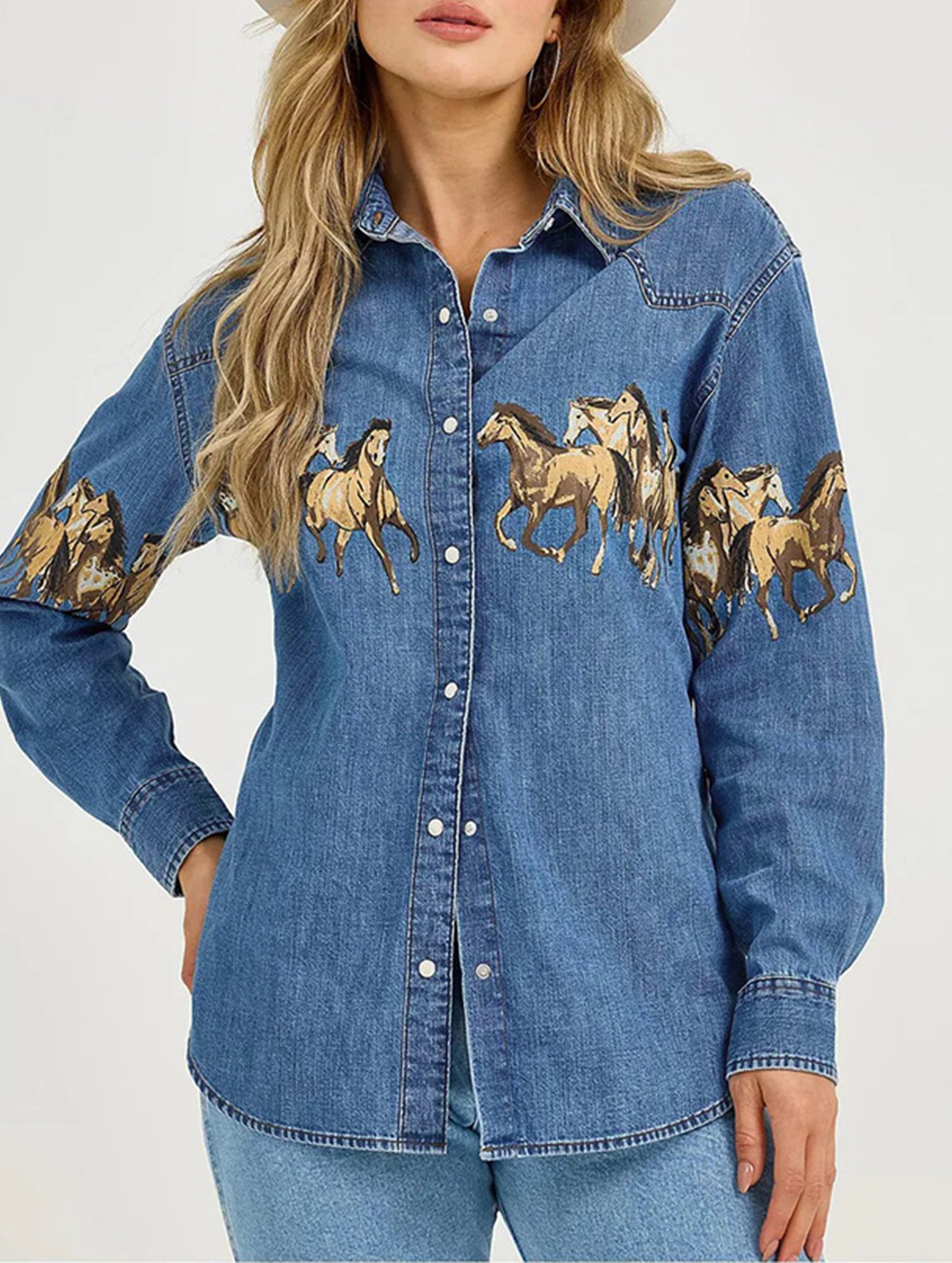 Retro denim collared shirt and printed denim jacket_CWJJ00137