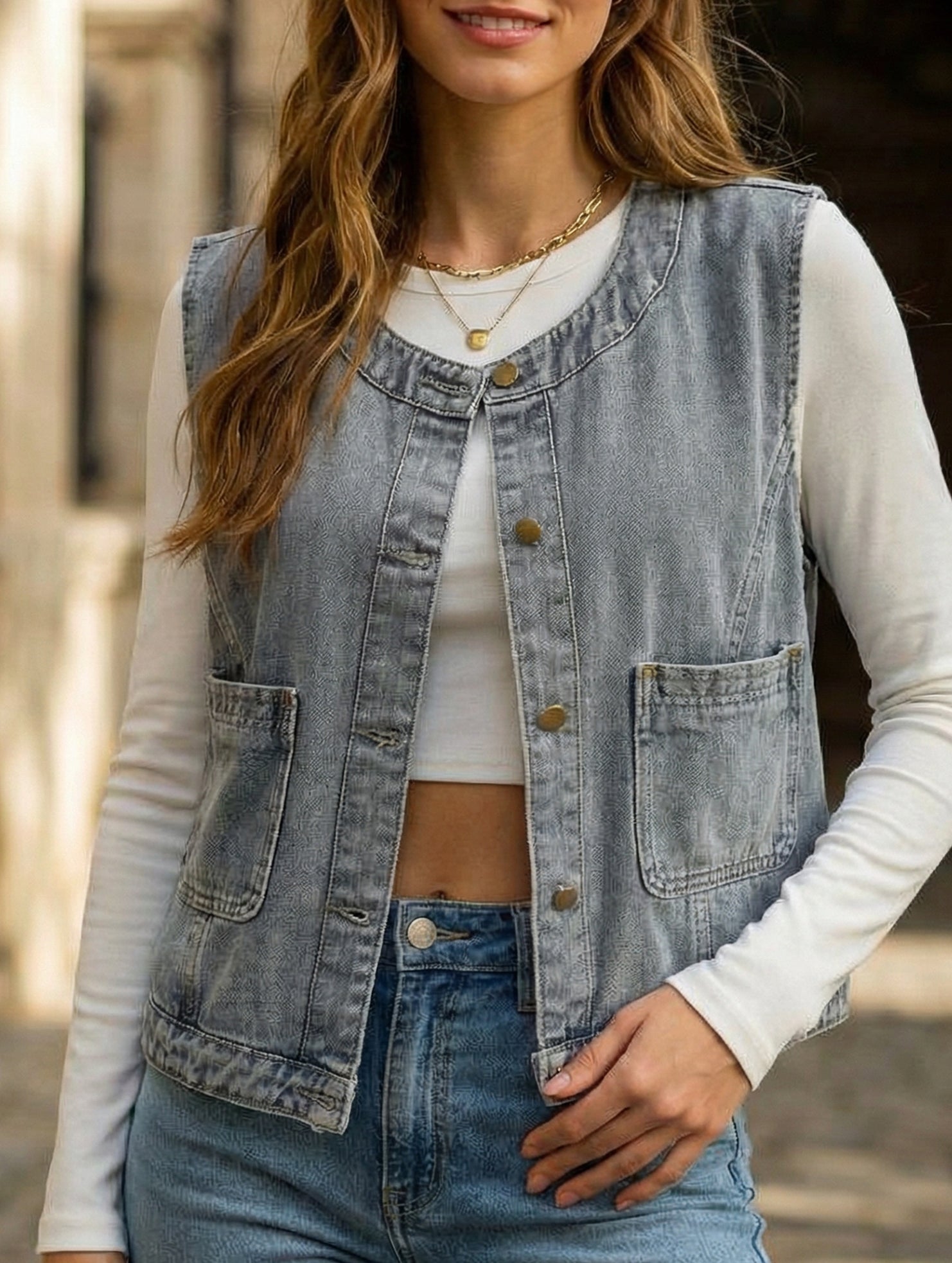 Denim vest, sleeveless tank top for women_CWJJ00139