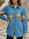Horse Print Denim Jacket Shirt