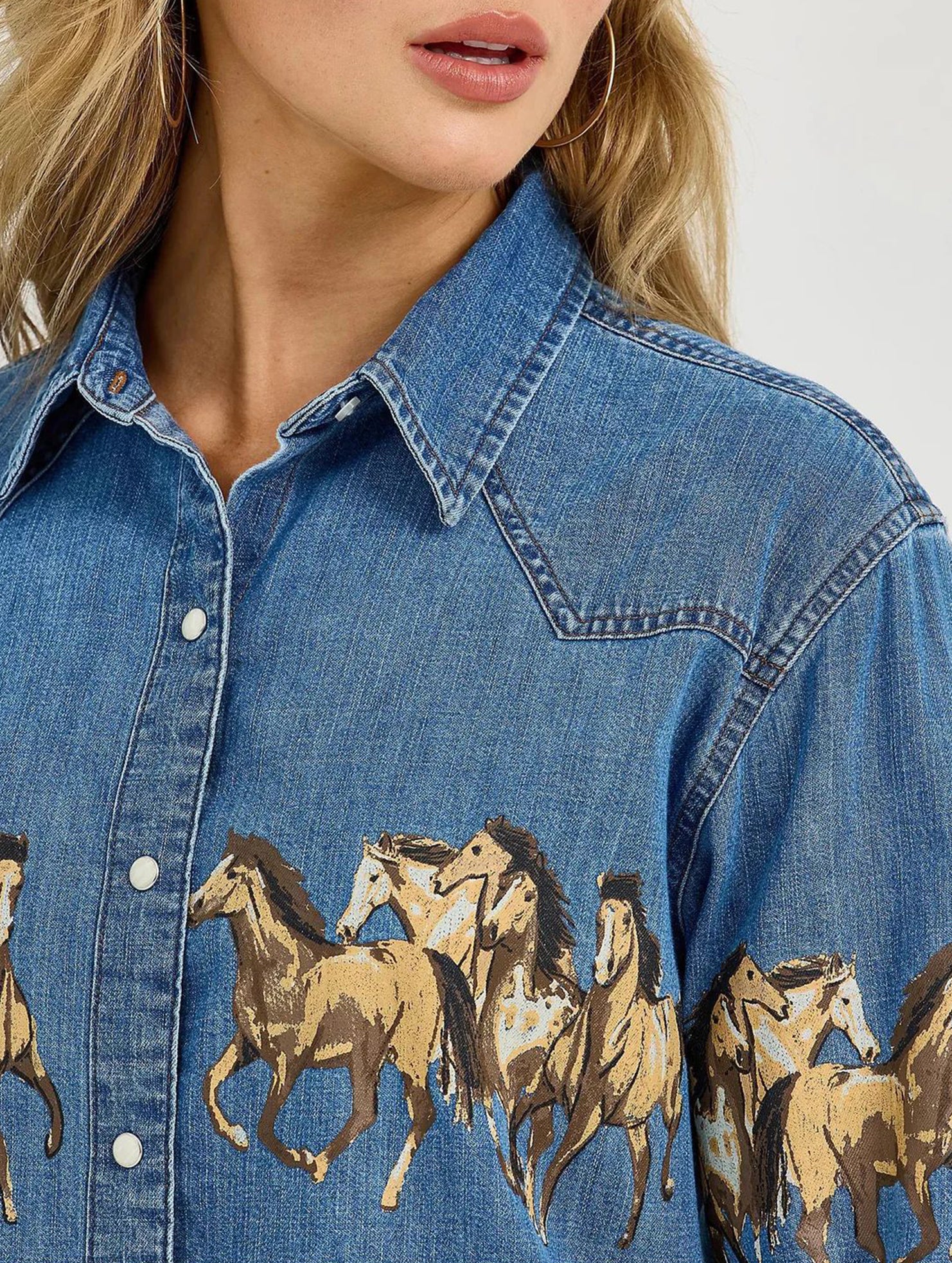 Horse Print Denim Jacket Shirt