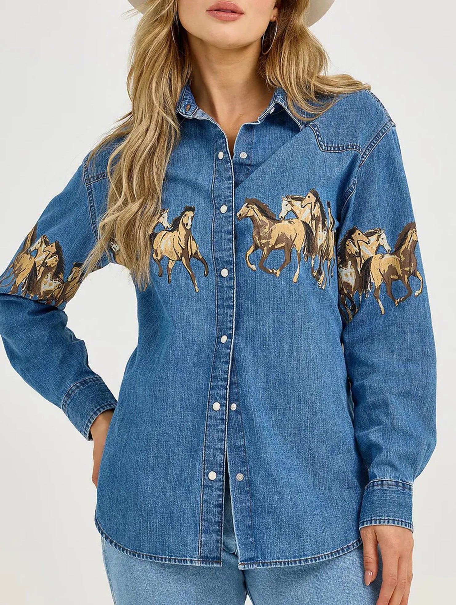 Horse Print Denim Jacket Shirt