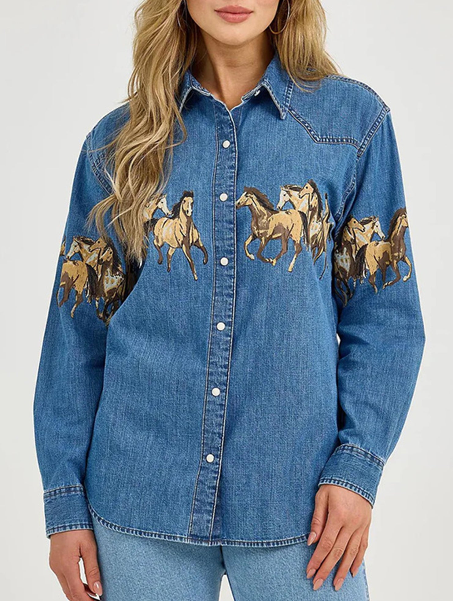 Horse Print Denim Jacket Shirt