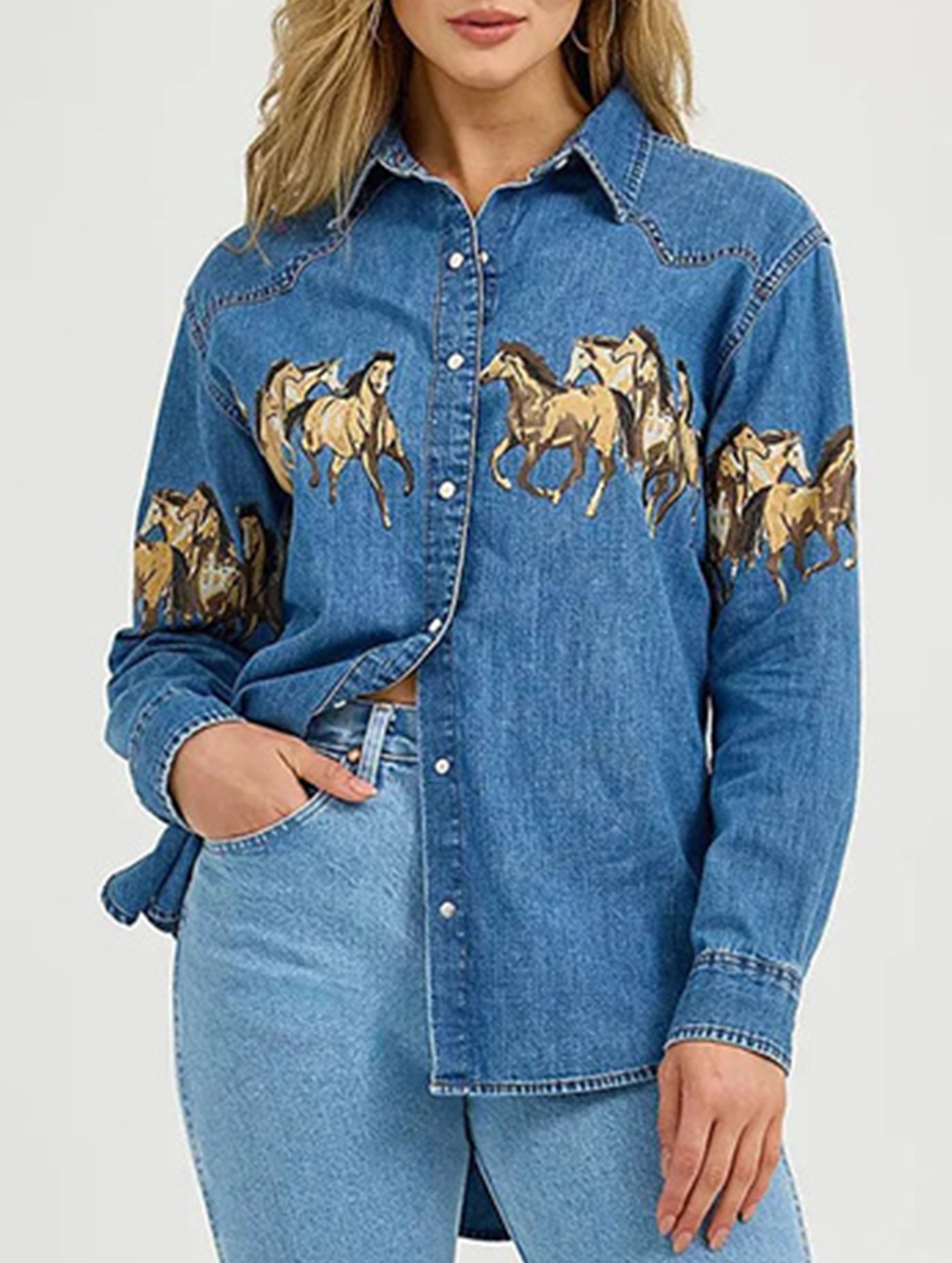 Horse Print Denim Jacket Shirt