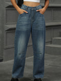 Washed loose-fitting cropped jeans