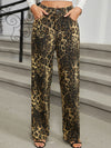 Washed leopard print denim straight-leg trousers
