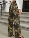 Washed leopard print denim straight-leg trousers