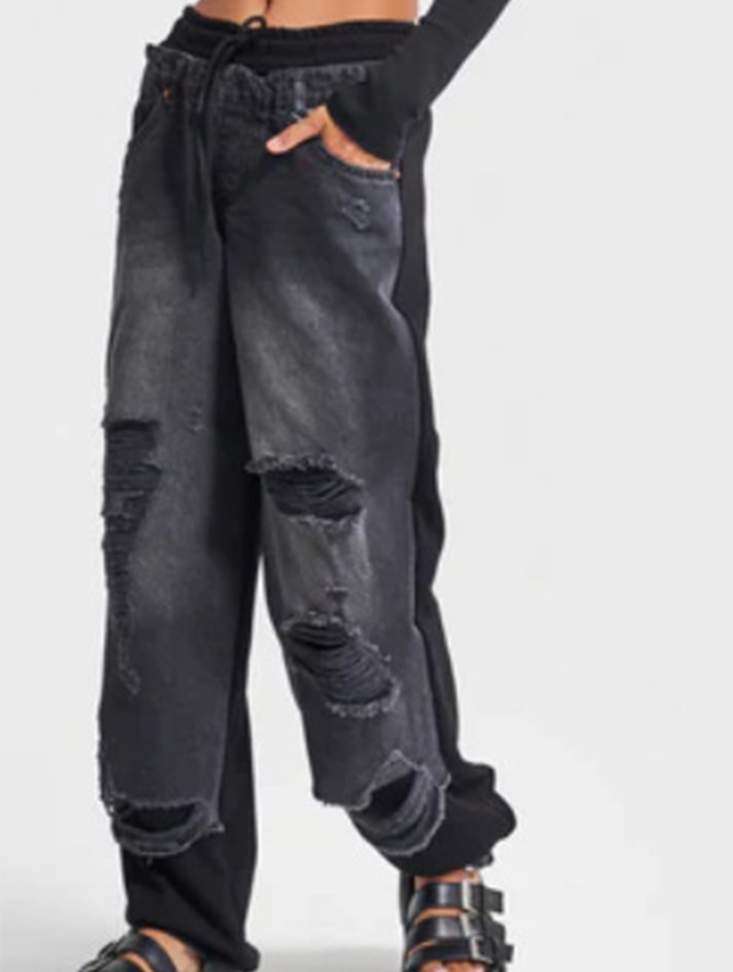 Personalized ripped lace-up jeans