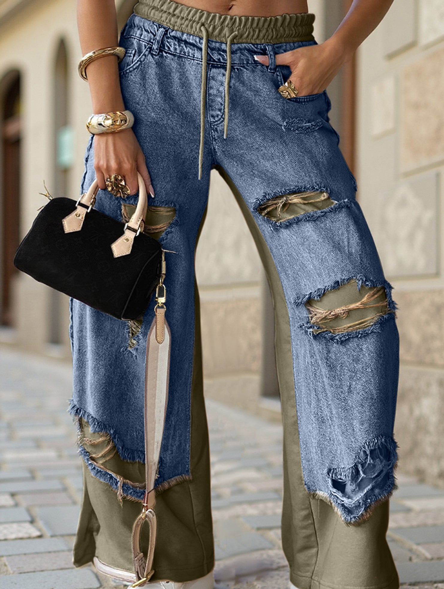 Personalized ripped lace-up jeans