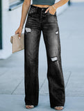 Casual ripped wide-leg jeans