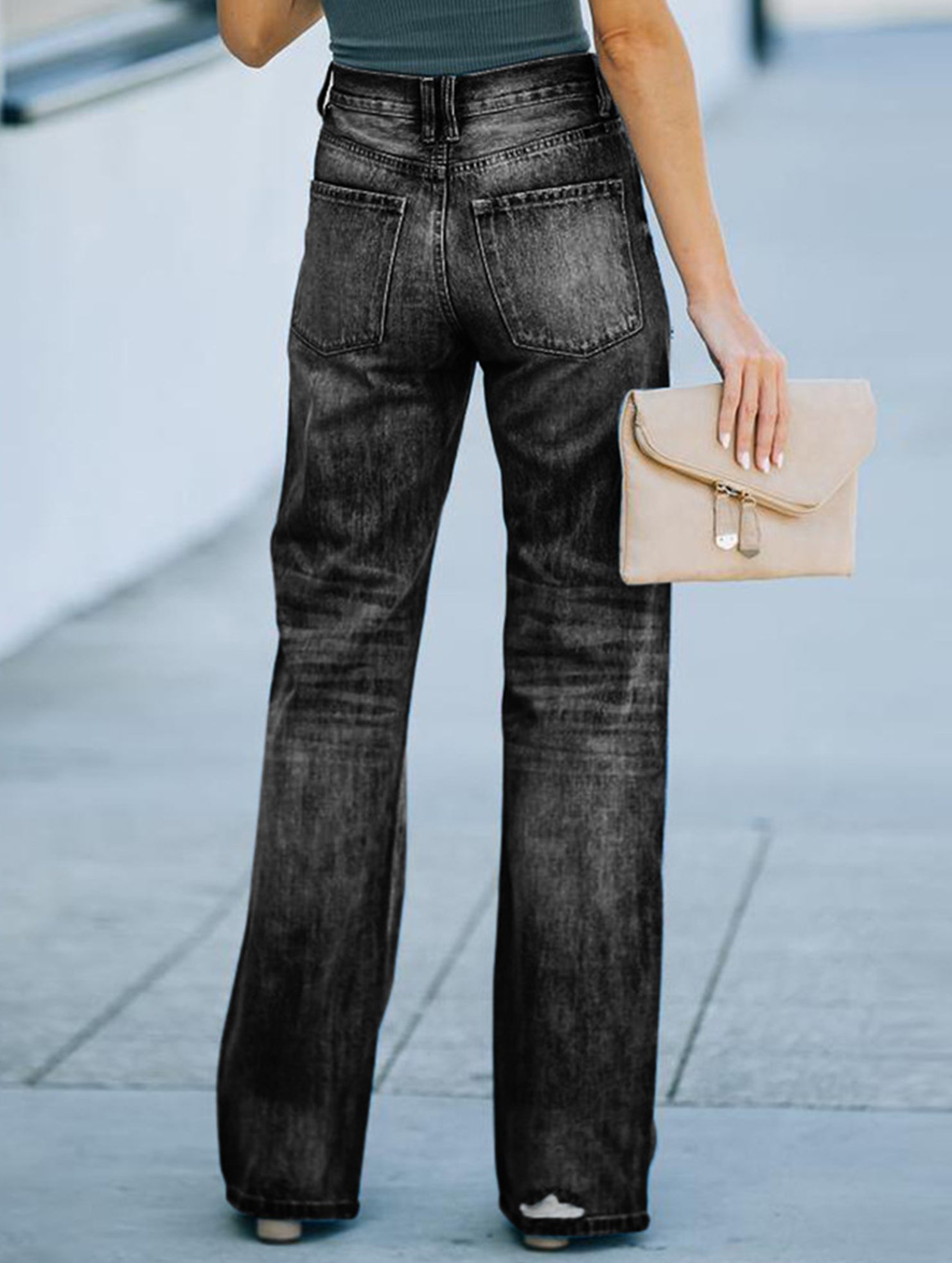 Casual ripped wide-leg jeans