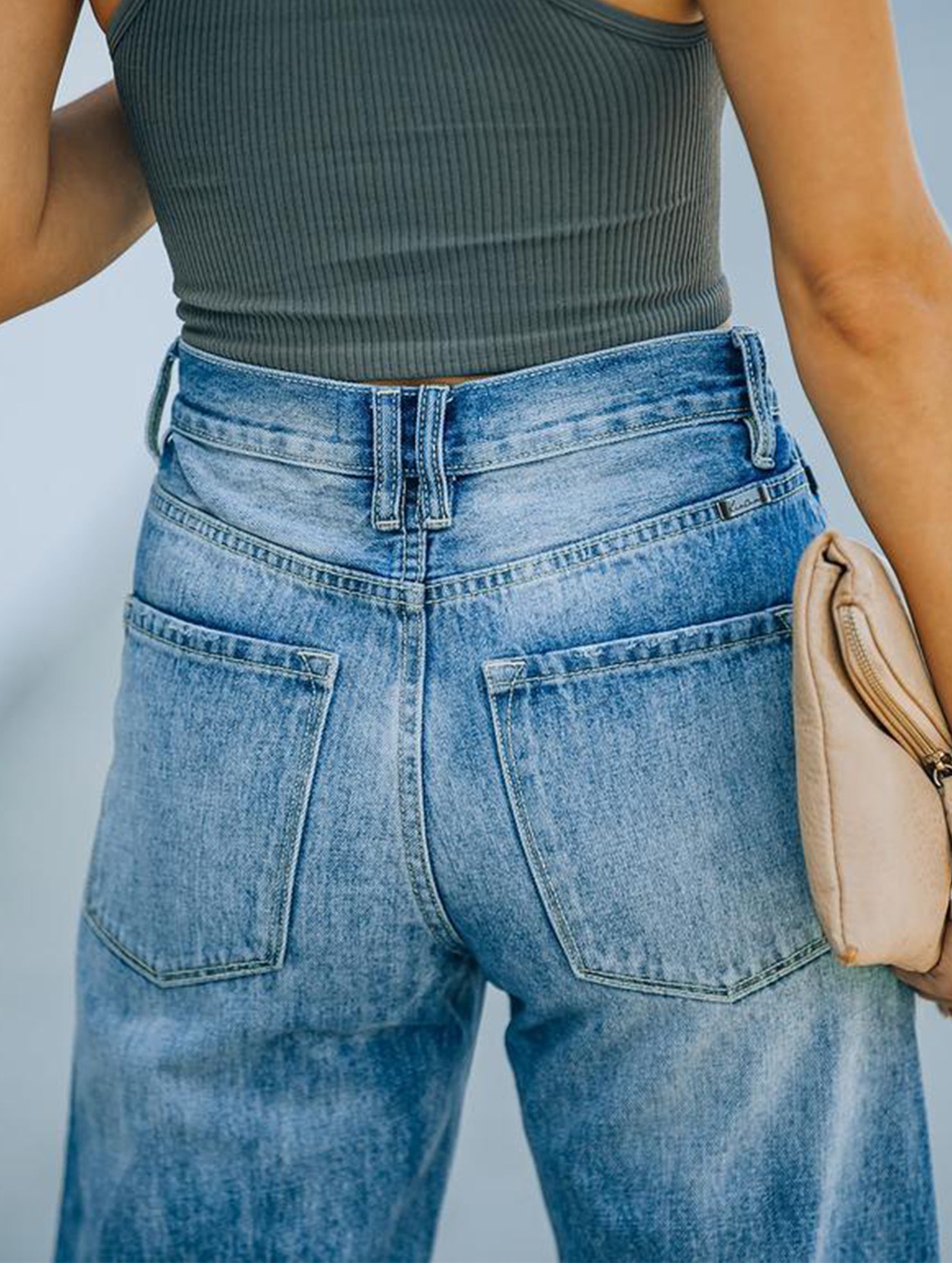 Casual ripped wide-leg jeans