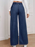 Wide-leg plus-size elastic waist jeans