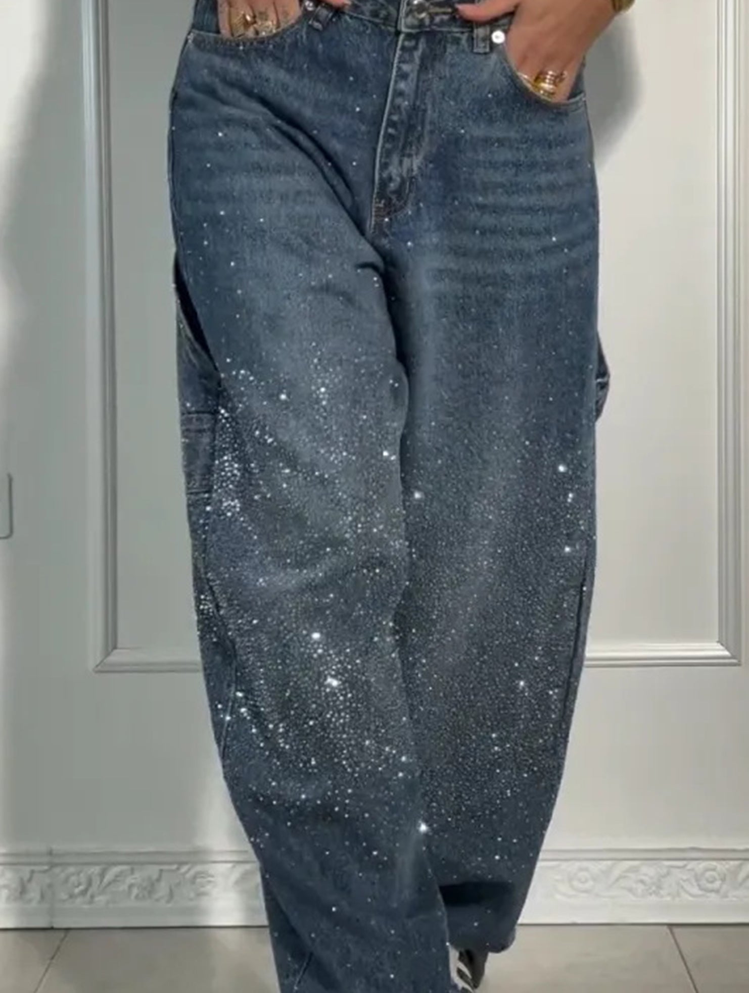 Fashionable rhinestone jeans