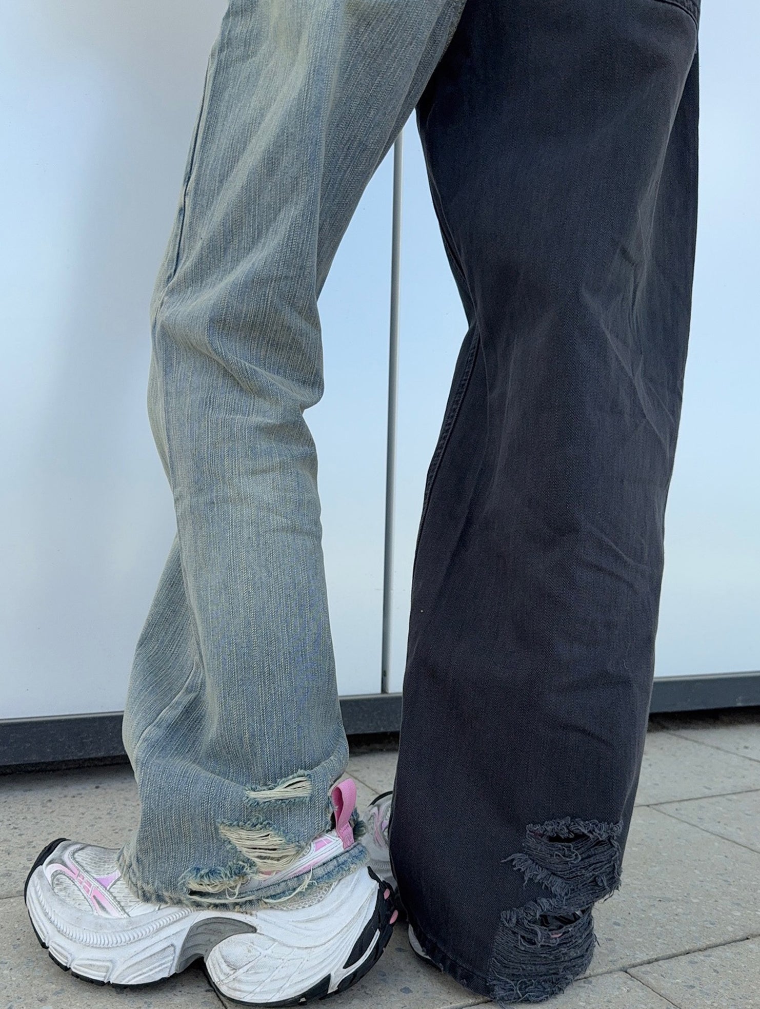 Versatile two-tone high-waisted straight leg pants